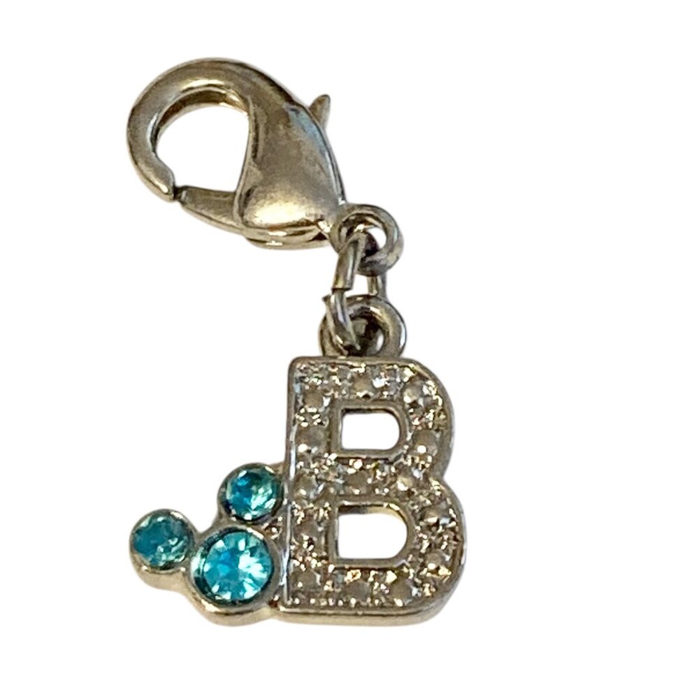Vintage Disney Blue Crystal Mickey Mouse Ears Charm Clip On Initial Letter B